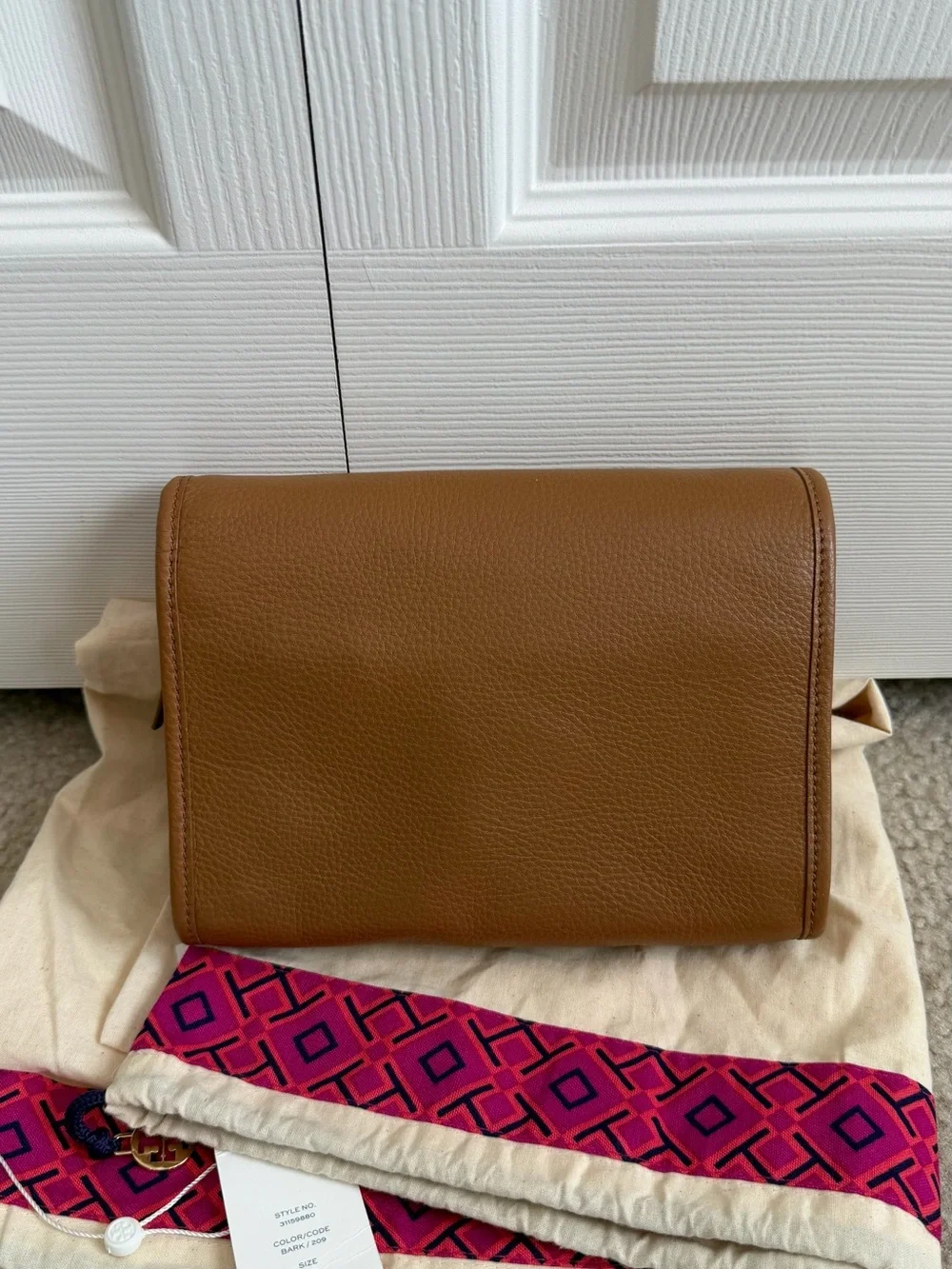 Tory Burch Caramel Tan Leather Crossbody with Gold Logo